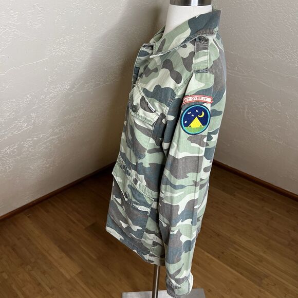 Mother Shirt Womens XS Green Linen Lyocell Camouflage Loose Veteran Button Up - Picture 10 of 11